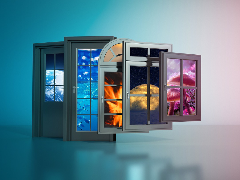 Graphic showing various doors and windows in a house