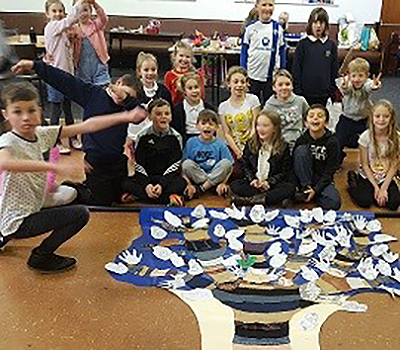 Hurst Farm youth club group with their finished fabric tree