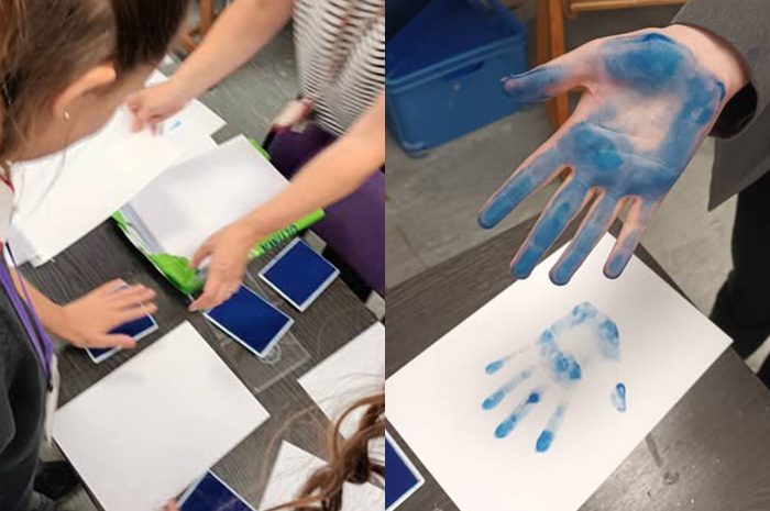 Handprints being created