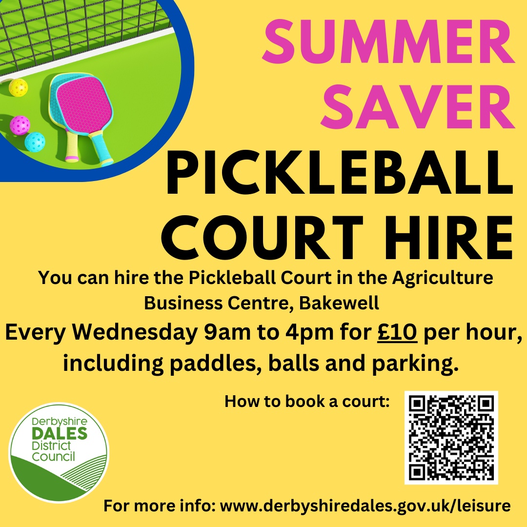 Hire our Pickleball courts (pickleball is a mash up of tennis badminton and table tennis). Use our summer saver discount £10 per hour.